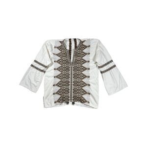 Vintage Greek Folk Embroidered Peasant Blouse Boho Tunic Top Womens Large